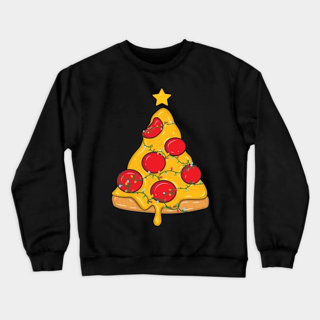 Pizza Christmas Tree Lights Xmas Men Boys Crustmas Crewneck Sweatshirt by Rebrand